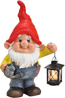 Tuinkabouter met met lantaarn voor een theelichtje - 24 x 15 x 40 cm - decoratie beeld