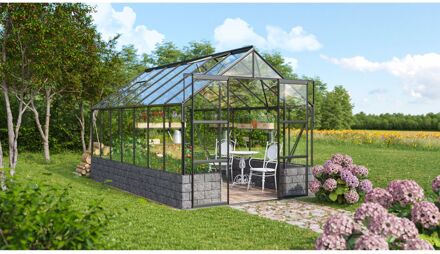 Tuinkas Cassandra 11500 + Basis Antraciet - Veiligheidsglas 3mm - Zwart - 257x448x249cm