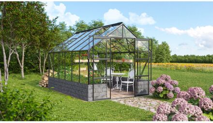 Tuinkas Cassandra 9900 + Basis Antraciet - Veiligheidsglas 3mm - Zwart - 257x385x249cm