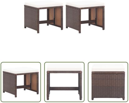 Tuinkruk 2 stuks - Bruin/Crèmewit - Poly Rattan en Gepoedercoat Staal - 41 x 41 x 35 cm