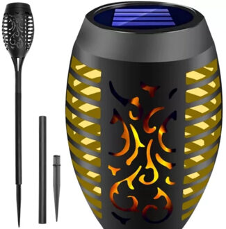 Tuinlamp - solar - led licht - H51 cm - zwart - natuurlijke vlam