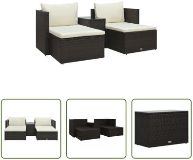 Tuinloungeset - Bruin - Poly rattan - Gepoedercoat staal - Hoekbank en Kruk - Incl - Kussens