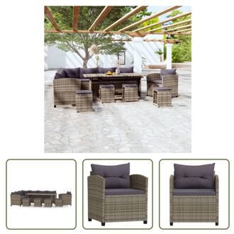 Tuinloungeset - Grijs L-vormig - PE-rattan en gepoedercoat staal - Inclusief kussens - Afmetingen- 230