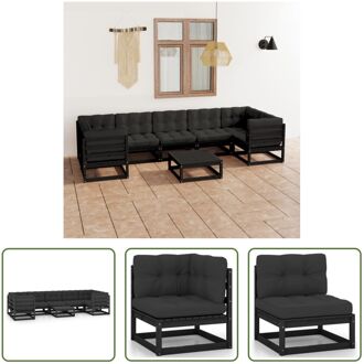 Tuinmeubelen - Grenenhouten loungeset - Zwart - 70x70x67cm - Inclusief kussens