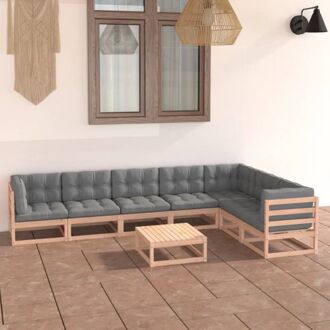 Tuinmeubelen - Lounge set - Grenenhout - Grijs kussen - 70 x 70 x 67 cm - Hoekbank + Middenbank +