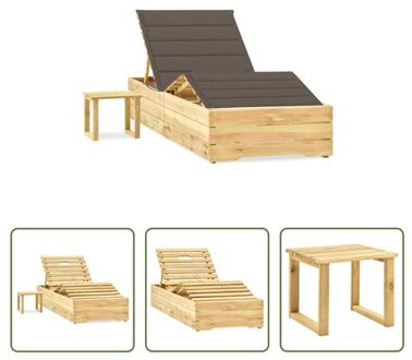 Tuinmeubelen - Loungebed grenenhout - Verstelbaar - Met kussen en tafel Taupe