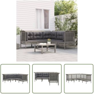 Tuinmeubelen - Loungeset - Grijs - PE-rattan - Gepoedercoat staal - 65x65x75cm