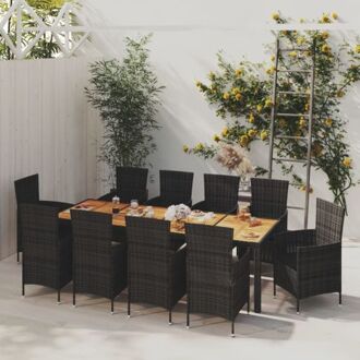tuinmeubelset - 10 stoelen - zwart - 250x100x75cm - poly rattan - gepoedercoat staal