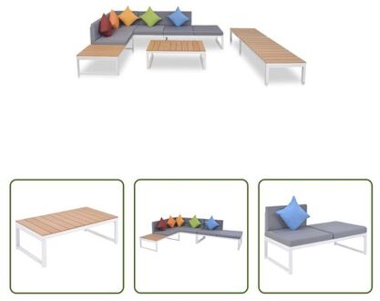 Tuinmeubelset - Aluminium/HKC - Wit/Bruin - Inclusief Kussens - Diverse Afmetingen Multikleur