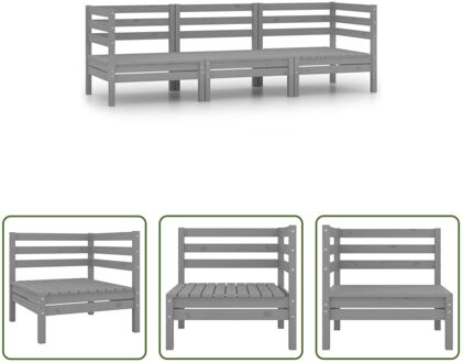 Tuinmeubelset - Grenenhout - Grijs - Modulair - 63.5 x 63.5 x 62.5 cm - Inclusief 2 hoekbanken en 1