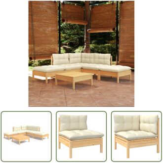 Tuinmeubelset Grenenhout - Loungeset - 63.5x63.5x62.5 cm - Crème kussens - Montage vereist