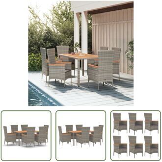 Tuinmeubelset - Grijs - 6 Tuinstoelen met kussens - 1 Tafel 150x90x75cm - Weerbestendig PE-rattan