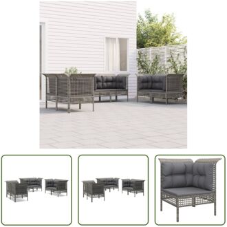 Tuinmeubelset - Grijs - 6x Tuinhoekbank - PE-rattan en gepoedercoat staal - 65x65x75 cm - Met kussens