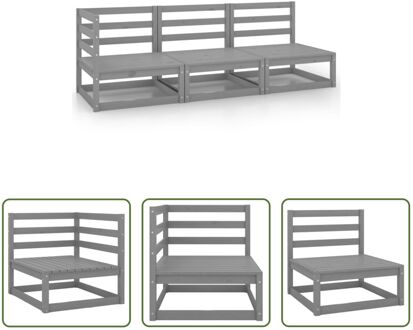 Tuinmeubelset - Grijs massief grenenhout - 2 x middenbank + 1 x hoekbank - Afmetingen 70 x 70 x 67 cm