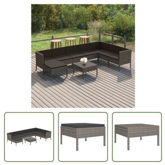 Tuinmeubelset - Grijs - PE-rattan - Gepoedercoat staal - Inclusief kussens