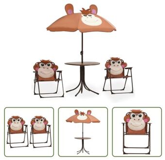 Tuinmeubelset - Kinderen - Staal/Stof - Bruin - Robuust - Inklapbaar - Parasol - 105 cm - 50 cm