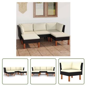 Tuinmeubelset - Loungeset - Zwart - PE-rattan - Gepoedercoat staal - Eucalyptushout - Met kussens