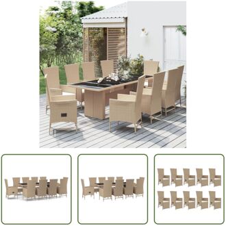 Tuinmeubelset - PE-rattan - Beige - 240x90x75 cm - Verstelbare tuinstoelen - inclusief kussens