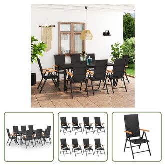 Tuinmeubelset - PE-rattan - bruine HKC armleuningen - glazen tafelblad - aluminium frames - Zwart