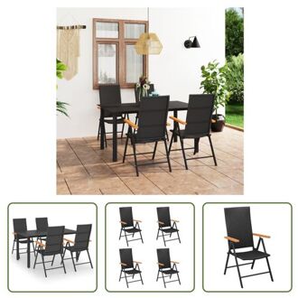 Tuinmeubelset - PE-rattan - HKC armleuningen - Glazen tafelblad - Aluminium frame - Zwart/bruin