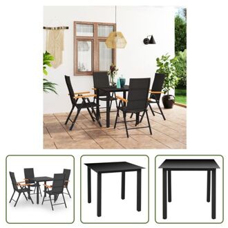 Tuinmeubelset - PE-rattan - HKC armleuningen - glazen tafelblad - aluminium frames - zwart - 80 x 80 x