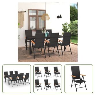 Tuinmeubelset - PE-rattan - HKC armleuningen - HKC tafelblad - aluminium frames - 185 x 90 x 74 cm - Zwart