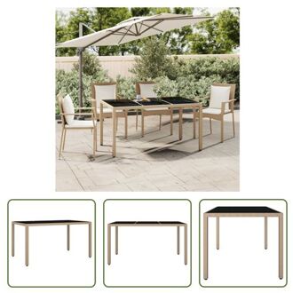 Tuinmeubelset - PE-rattan - Staalframe - Glazen tafelblad - Waterbestendig Beige