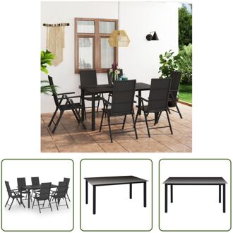 Tuinmeubelset - PE-rattan - Zwart - Tafel- 150x90x74 cm - Stoel- 55x64x105 cm - 7 posities kantelbare