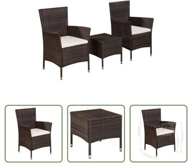 Tuinmeubelset - Poly Rattan - Bruin - 2 Stoelen + 1 Salontafel