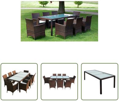 Tuinmeubelset - Rattan - 1 Tafel 8 Stoelen - 190x90x75 cm - Bruin