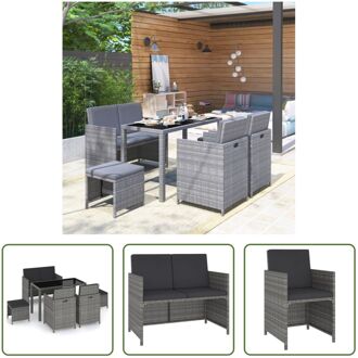 Tuinmeubelset Rattan - Gemengd grijs - Tafel 123x60x74 cm - Bank 100x56x85 cm - Stoel 52x56x85 cm