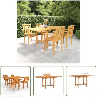 Tuinmeubelset - Teakhout - Verlengbare Tafel - 110-160 x 80 x 75 cm - Stapelbare Stoelen - 58 x 50 x Bruin