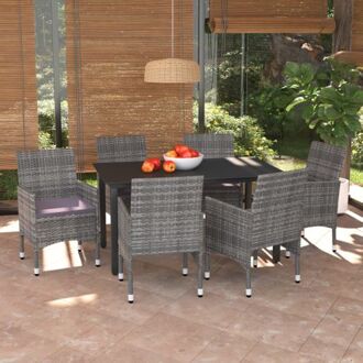 Tuinmeubelset - The Living Store - Tafel en 6 stoelen - 150 x 90 x 74 cm - zwart - glas en aluminium Grijs