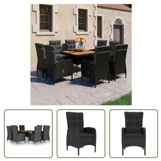 Tuinmeubelset - Tuintafel 120x120cm - Armstoel 58x63x108cm - Zwart - Poly rattan/staal/acaciahout