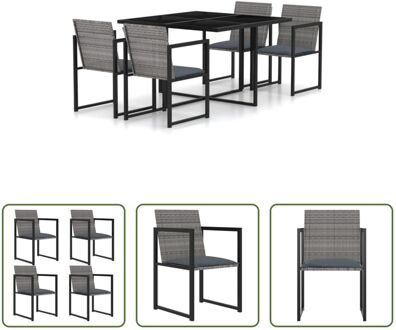 Tuinmeubelset - Zwart - 109 x 109 x 72 cm - PE-rattan Grijs