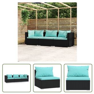 Tuinmeubelset - Zwart PE-rattan - Stalen frame - Aqua kussen - 3-zits bank - Modulair design