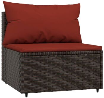 Tuinmiddenbank met kussens poly rattan bruin