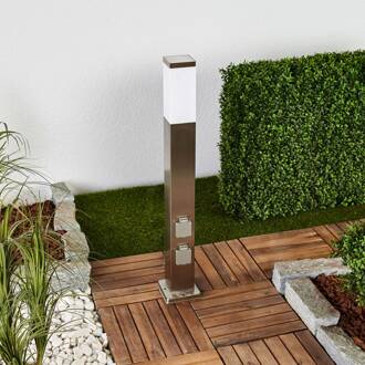Tuinpadverlichting 400166, roestvrij staal met 2 stopcontacten roestvrij staal, grijs