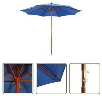 Tuinparasol - Blauw - 300 cm - UV-bestendig polyester - Stevige houten paal