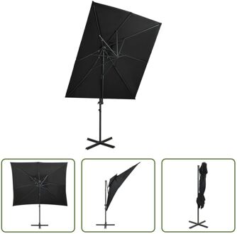 Tuinparasol - Zwart - 250x250x253 cm - UV-beschermend polyester - Stevige kruisvoet - 360 graden