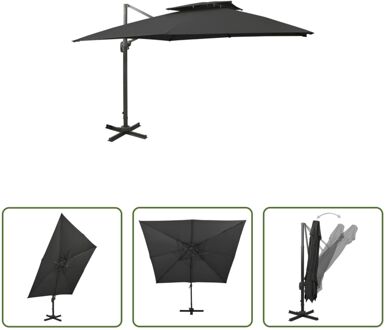 Tuinparasol Zwart - 300 x 300 x 258 cm - PA-coating - Aluminium - Inclusief 8 baleinen