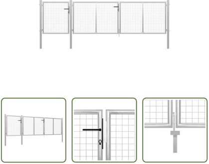 Tuinpoort 400x150cm - Staal - Zilver - Inclusief Slot