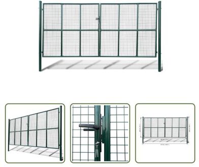 Tuinpoort - Gaasmatvulling - Gehard staal - Gegalvaniseerd - Gepoedercoat - 415 x 250 cm - Donkergroen