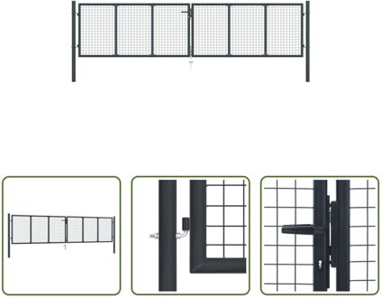 Tuinpoort - Gegalvaniseerd staal - 400x125 cm - Antraciet - Met grondpin - Inclusief 3 sleutels