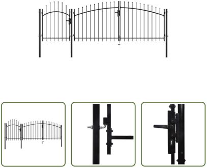 Tuinpoort - Zwart gepoedercoat staal - 2 x 4 m (H x L) - 1.25 - 1.5 x 4 m paneel - 1.75 m paal