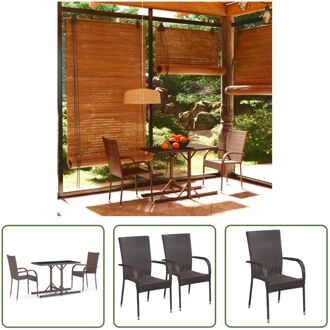 Tuinset - 110 x 53 x 72 cm - bruin poly rattan en gepoedercoat staal - inclusief 1 tafel en 2 stoelen