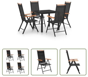 Tuinset - 4-delige set met verstelbare stoelen - Aluminium frame - Waterbestendig textiel - HKC Zwart