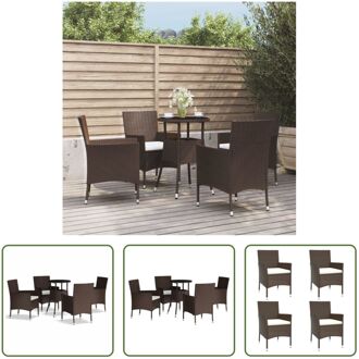 Tuinset - 4 stoelen met zitkussen - 1 tafel - Bruin PE-rattan - Gepoedercoat staal - 55x75 cm tafel