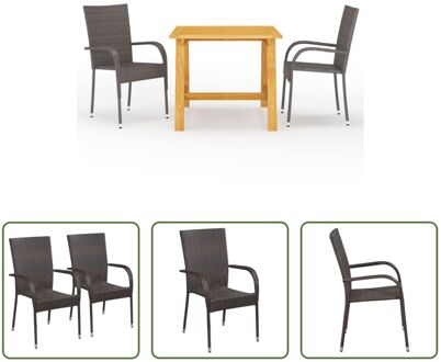 Tuinset Acacia - 88x88x74 cm - Bruine PE Rattan Stoelen - Massief acaciahouten tafel - Weerbestendig