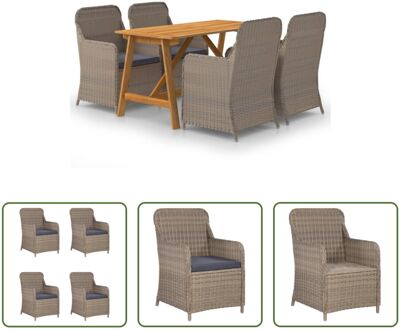 Tuinset Acacia - Bruin PE Rattan - 140x70x73.5 cm - Met Kussens